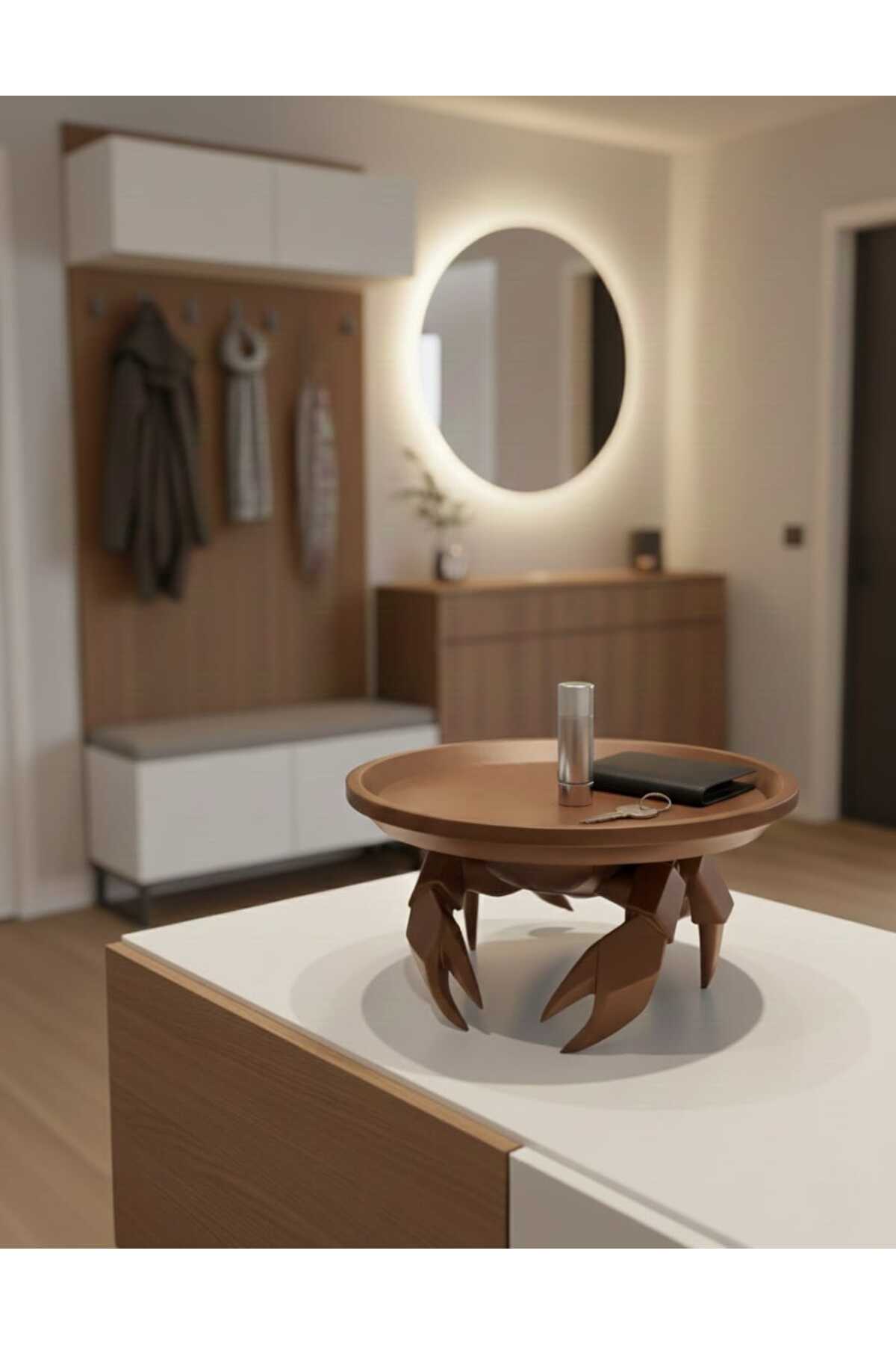 3D  Dekoratif Yengeç Figürü Kahverengi Pratik Ev Gereçleri Sunum Tabak 16x16 Cm