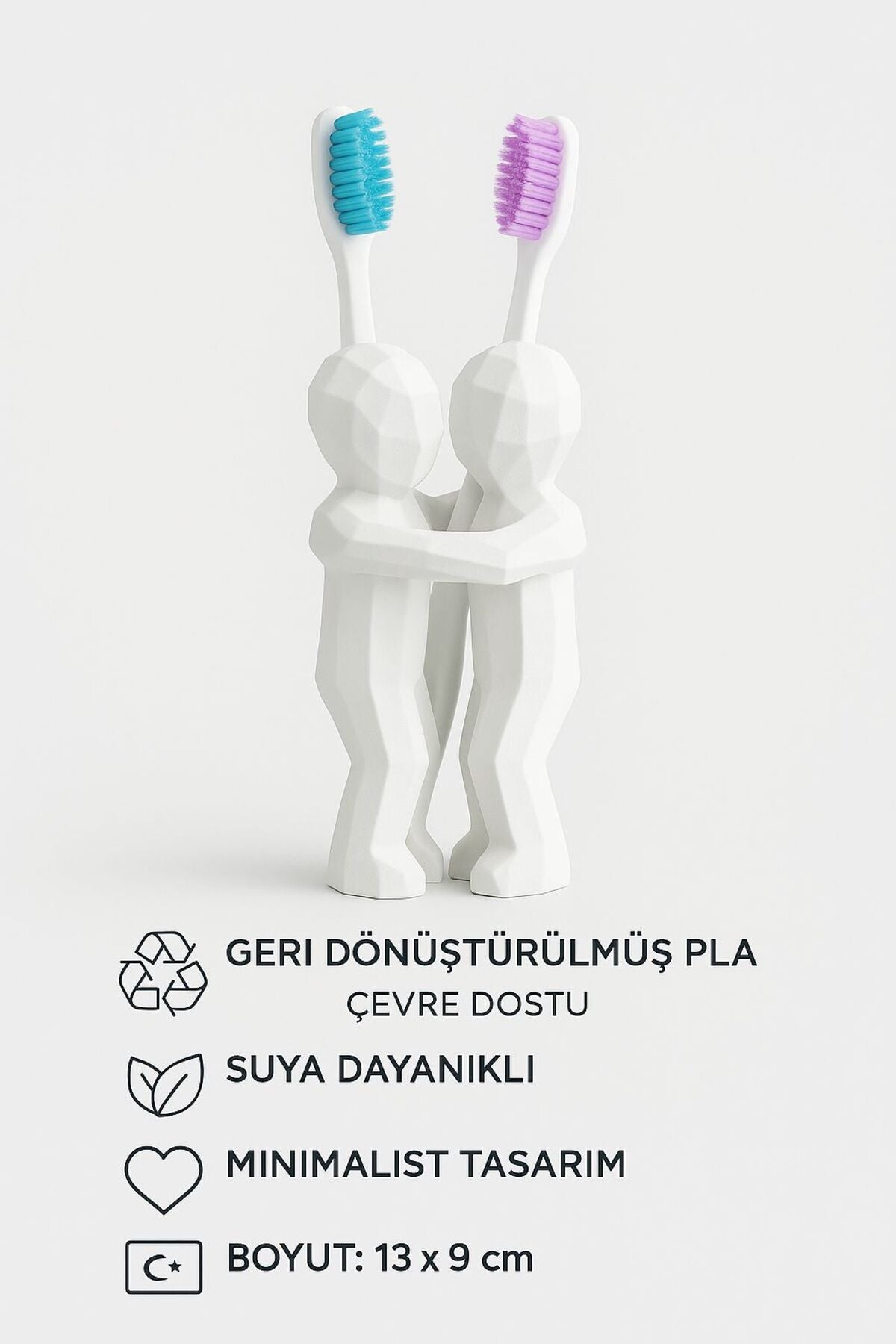 3D Hediye Çiftler İçin Diş Fırçalığı Minimalist Banyo Aksesuarı Geri Dönüştürülmüş PLA - Beyaz