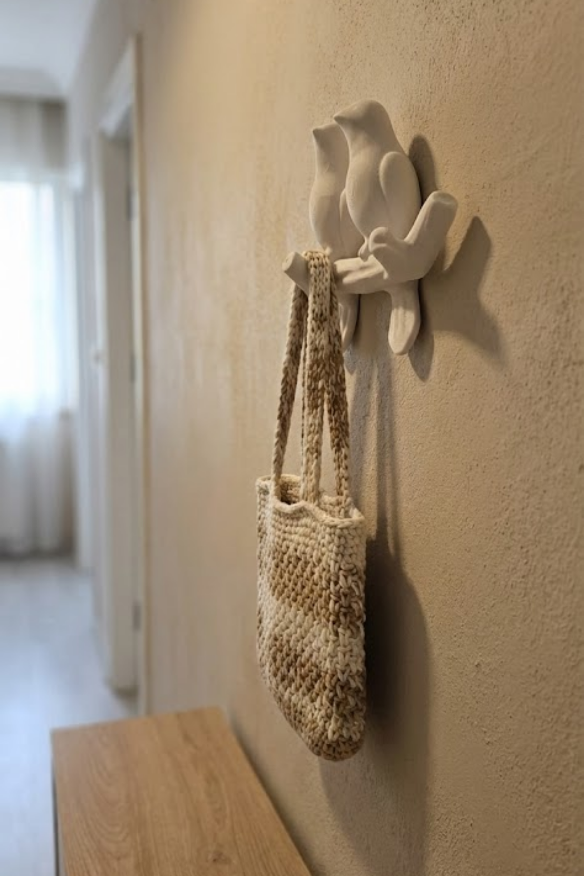 3D Minimal Kuş Duvar Askısı 17x17 cm, Dekoratif Anahtarlık Çanta Askılığı