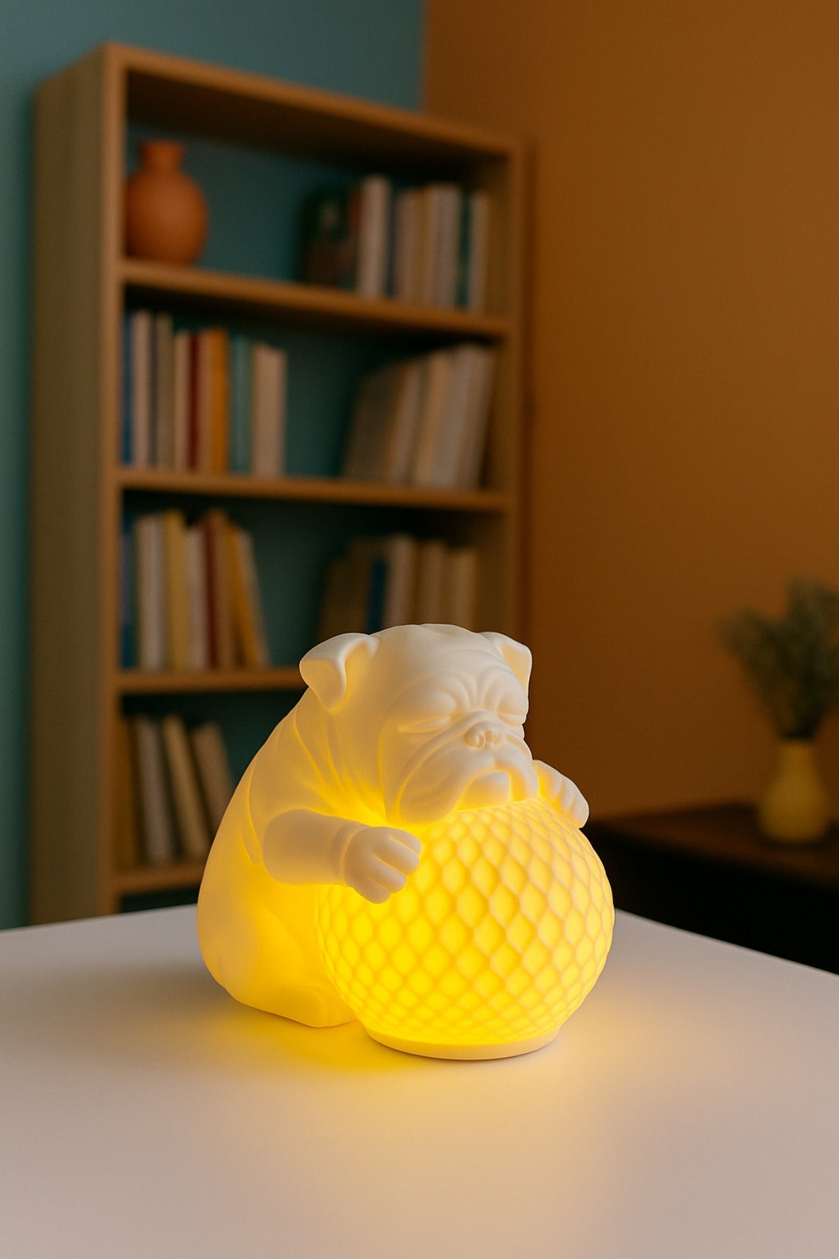 Bulldog Tasarımlı 3D Dekoratif Masa Lambası, Estetik Çocuk Odası Gece Lambası, Tealight 25x25 cm