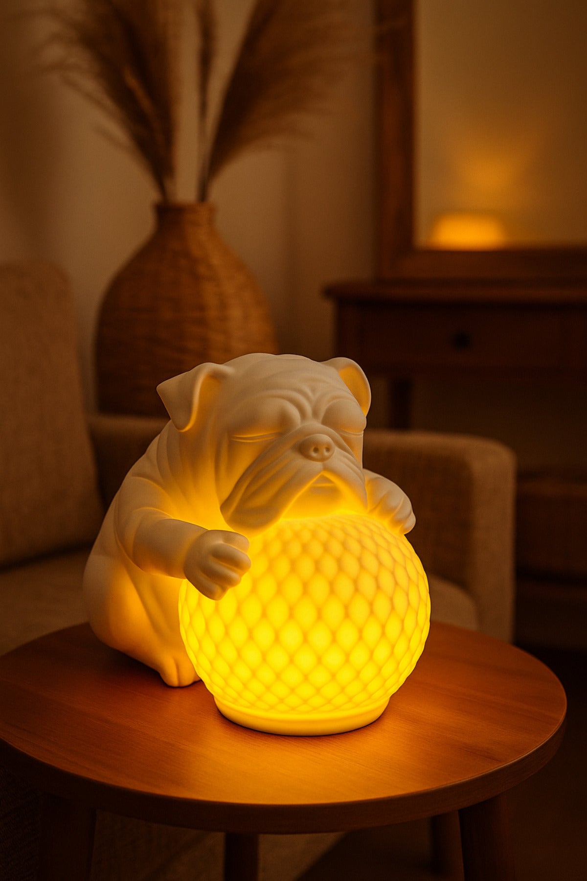 Bulldog Tasarımlı 3D Dekoratif Masa Lambası, Estetik Çocuk Odası Gece Lambası, Tealight 25x25 cm