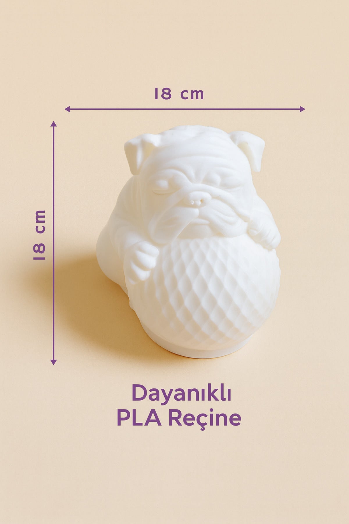 Bulldog Tasarımlı 3D Dekoratif Masa Lambası, Estetik Çocuk Odası Gece Lambası, Tealight 25x25 cm