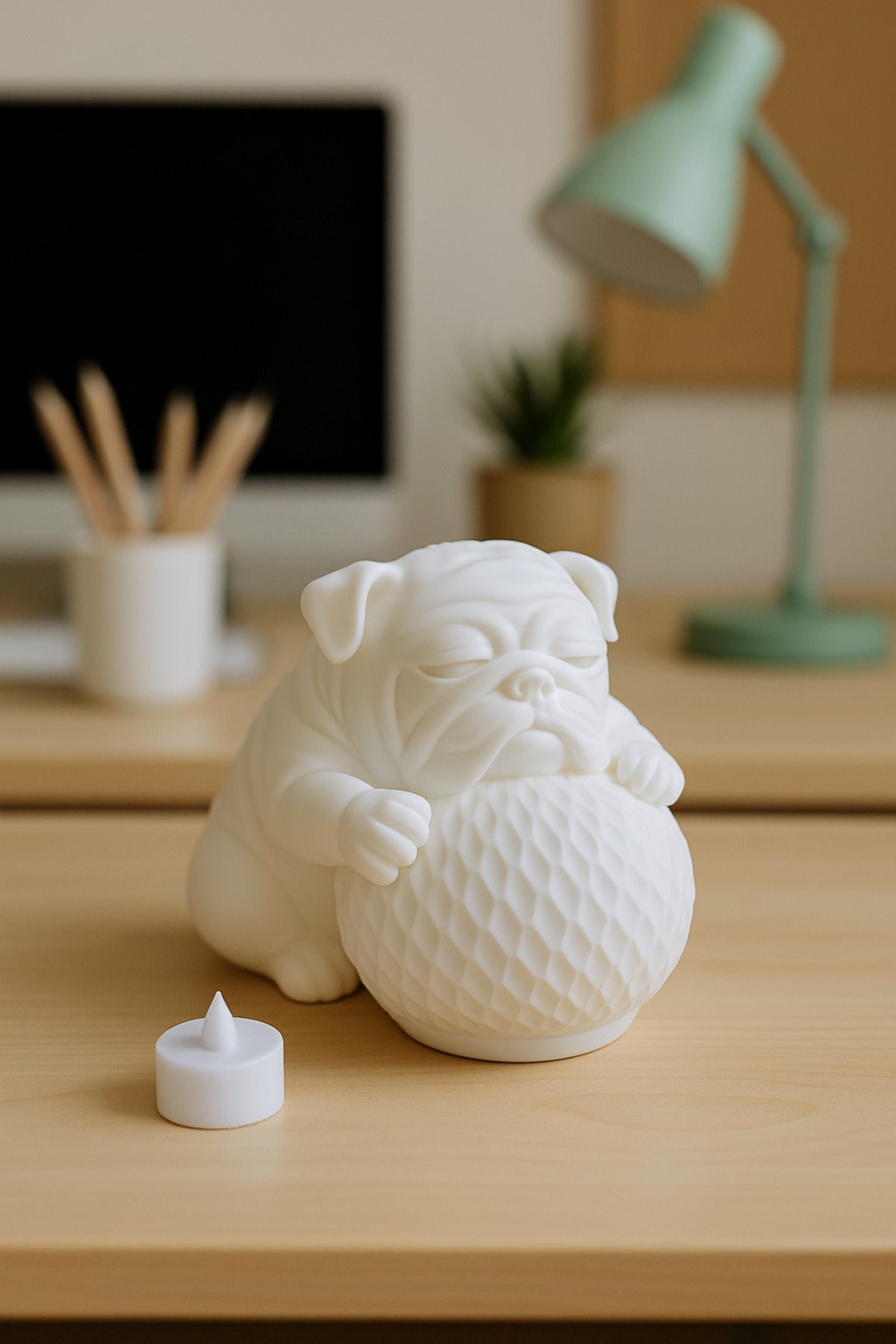 Bulldog Tasarımlı 3D Dekoratif Masa Lambası, Estetik Çocuk Odası Gece Lambası, Tealight 25x25 cm