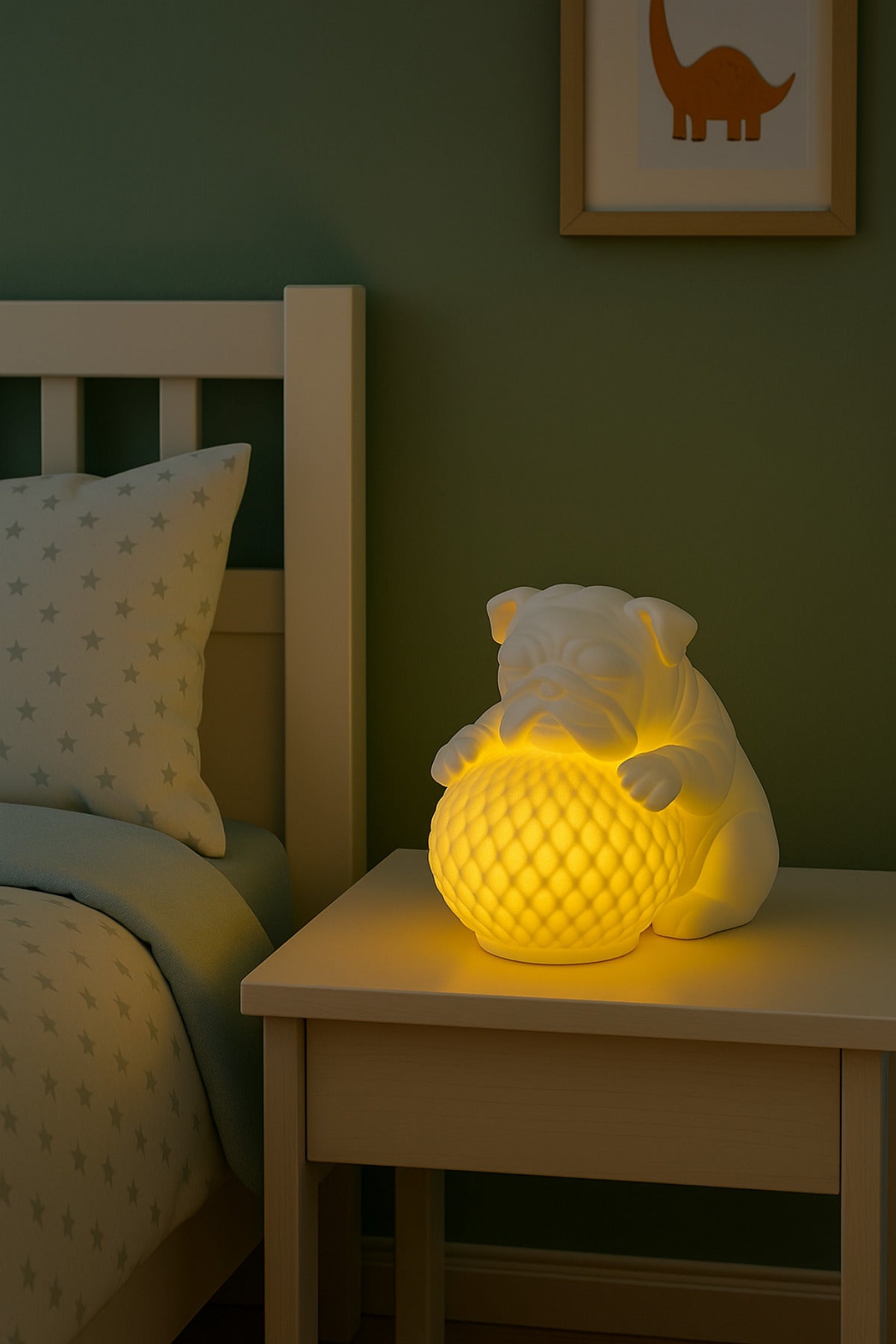 Bulldog Tasarımlı 3D Dekoratif Masa Lambası, Estetik Çocuk Odası Gece Lambası, Tealight 25x25 cm
