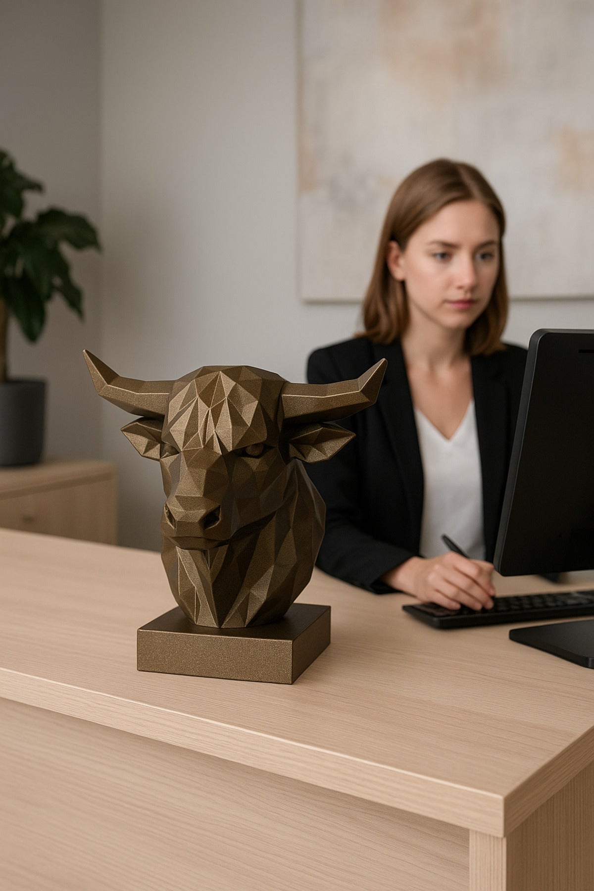 Dekoratif Büst Boğa Heykel Özel Tasarım 3D Hediye 12x16 Cm