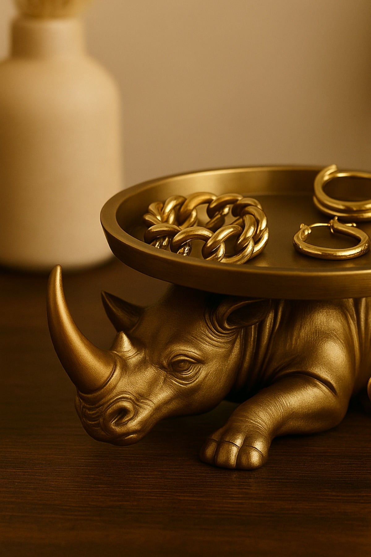 Dekoratif Tasarım Gold Gergedan Sunum Not Pratik Gereç Vegan Üretim 14x14 Cm