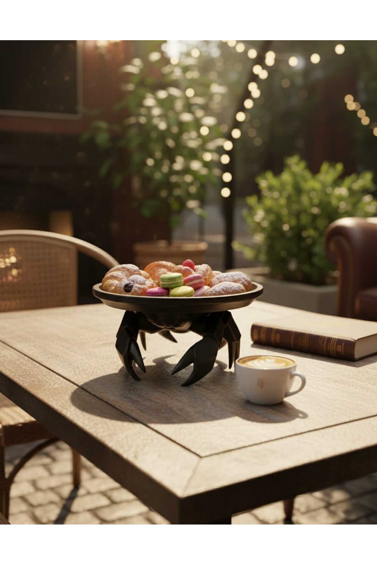 Dekoratif Yengeç Figürü Siyah Pratik Ev Gereçleri Çok Amaçlı Sunum Tabak 16x16 Cm