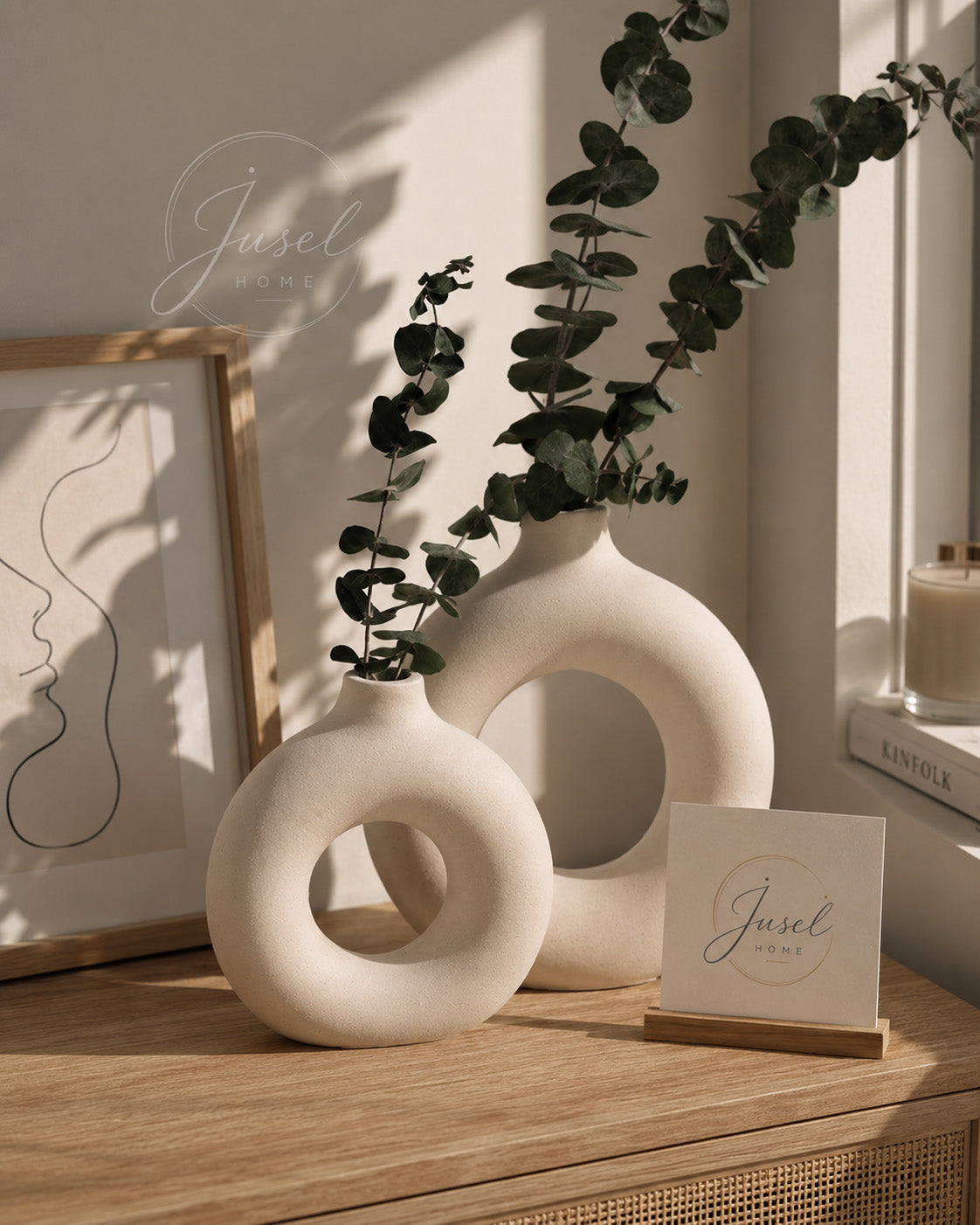 Donut Vazo - İkili Set - Beyaz