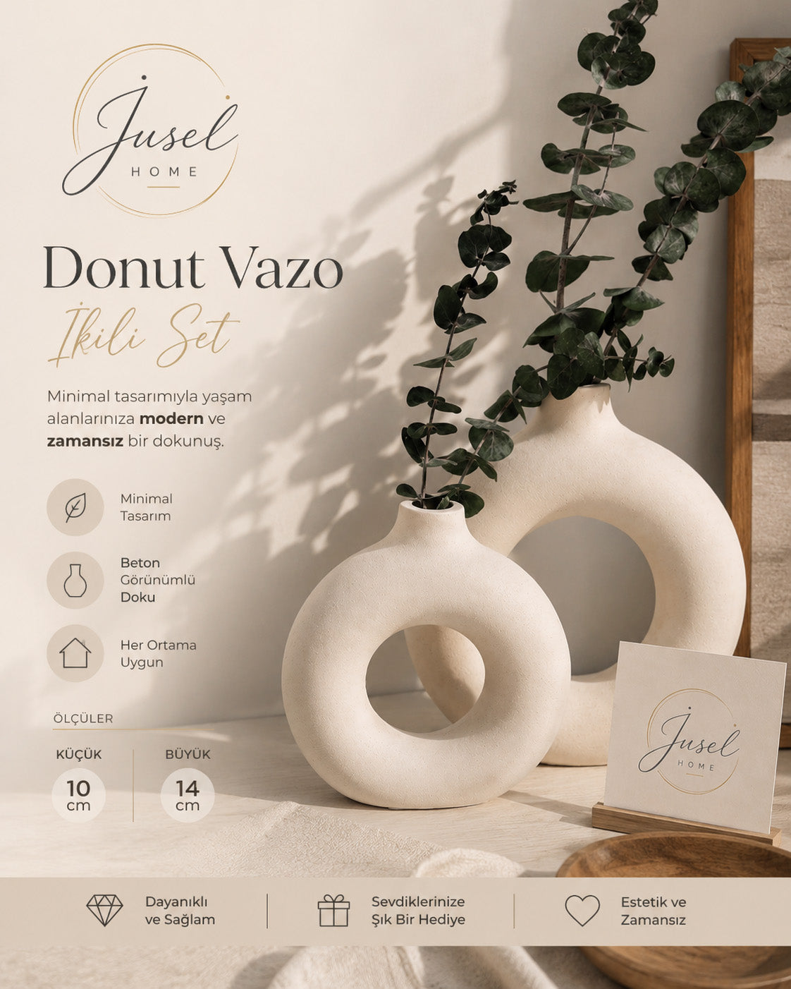 Donut Vazo - İkili Set - Beyaz