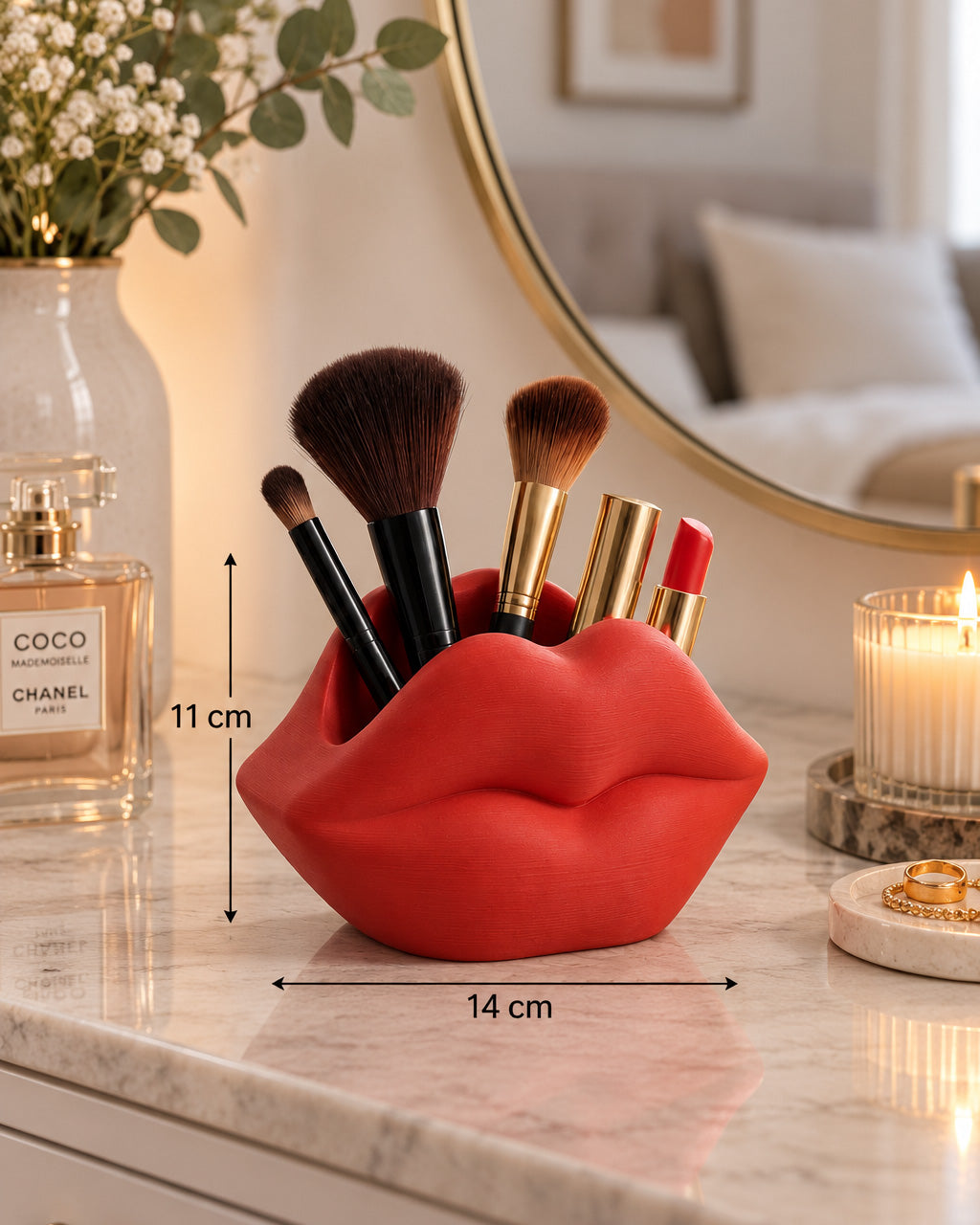 KissBox Dudak Formlu Makyaj Organizeri, Şık 3D Dekoratif
