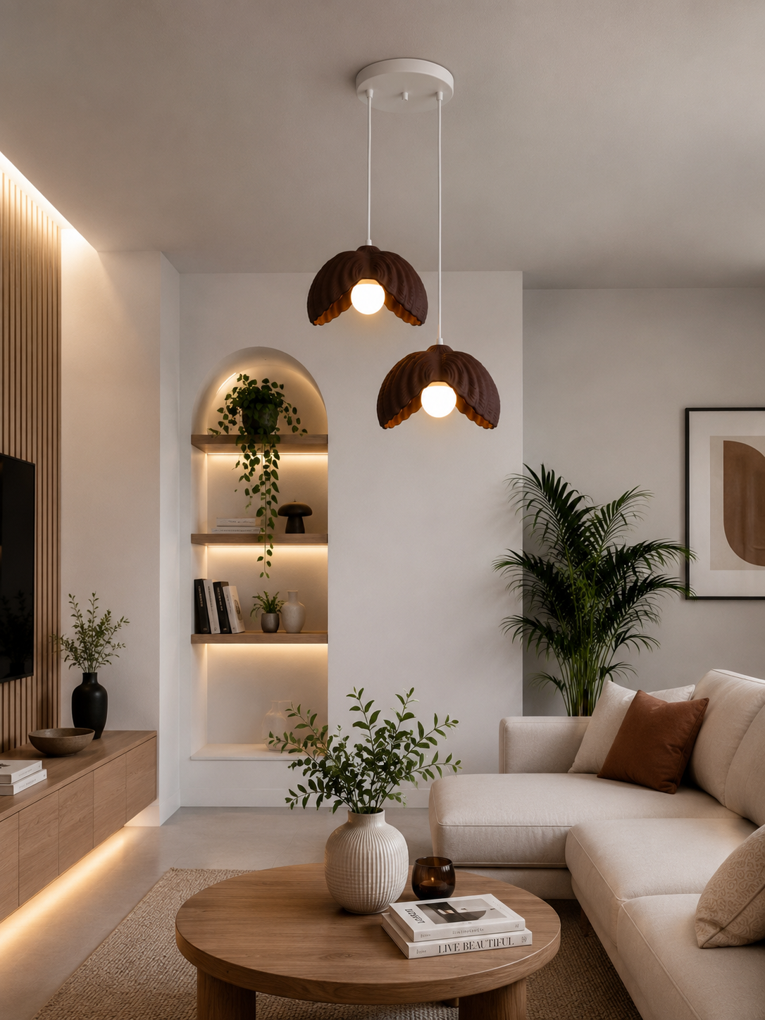 Lotus Çiçek Tasarım 2'li Avize - Modern Gece Lambası - Kahverengi