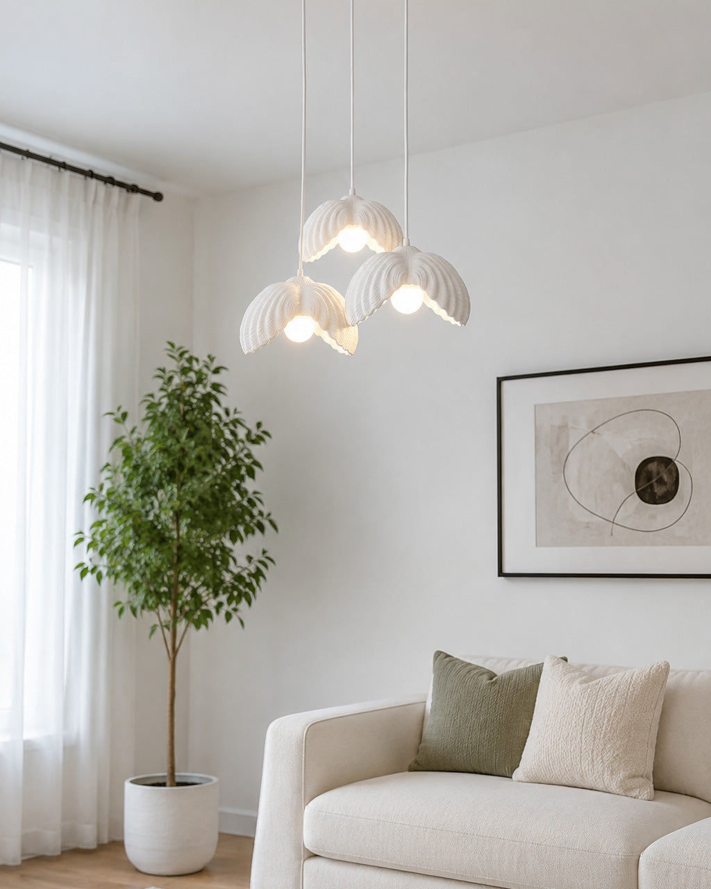 Lotus Çiçek Tasarım 3'lü Avize - Modern Gece Lambası - Beyaz