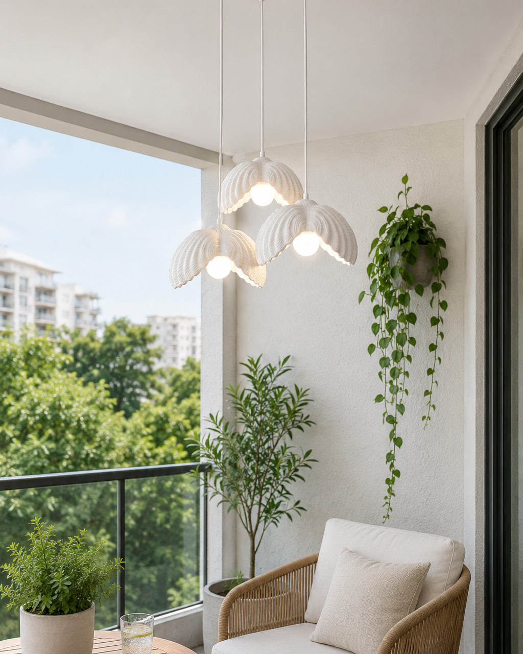 Lotus Çiçek Tasarım 3'lü Avize - Modern Gece Lambası - Beyaz
