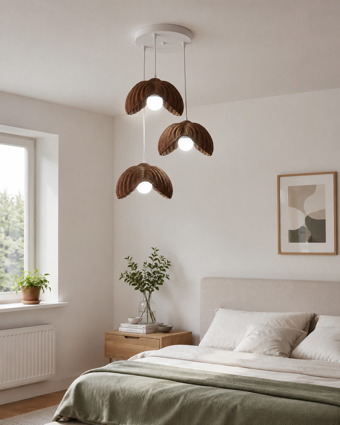Lotus Çiçek Tasarım 3'lü Avize - Modern Gece Lambası - Kahverengi