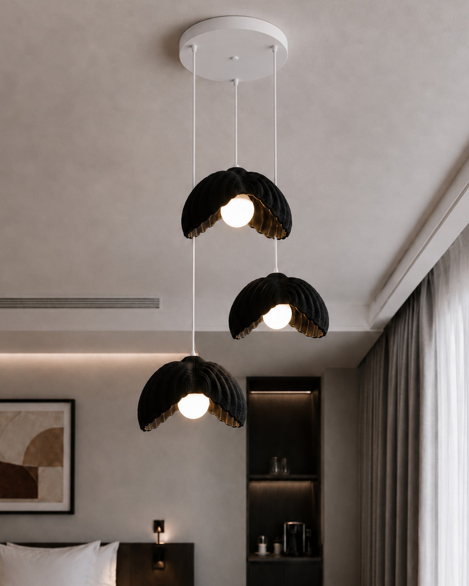 Lotus Çiçek Tasarım 3'lü Avize - Modern Gece Lambası - Siyah