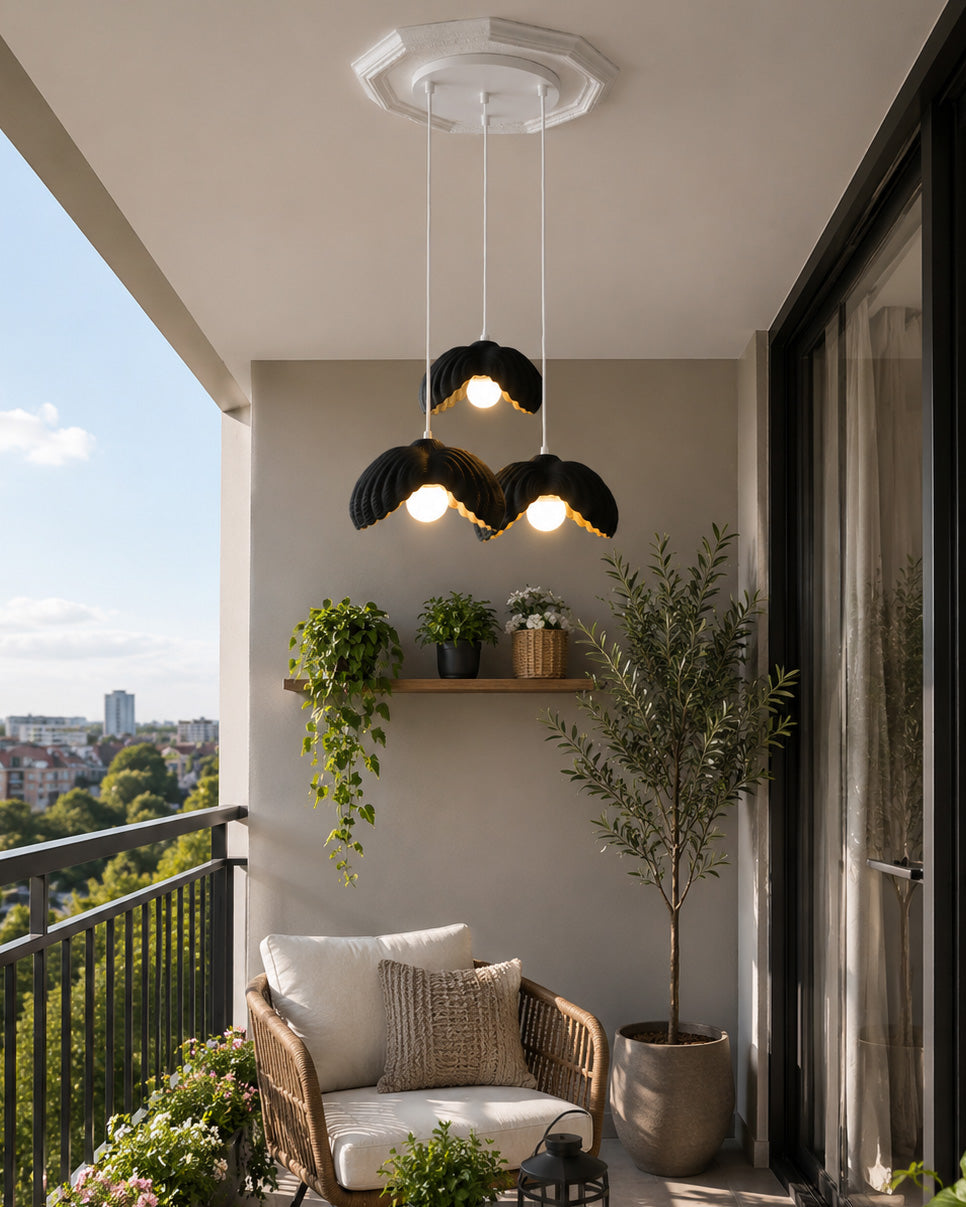 Lotus Çiçek Tasarım 3'lü Avize - Modern Gece Lambası - Siyah