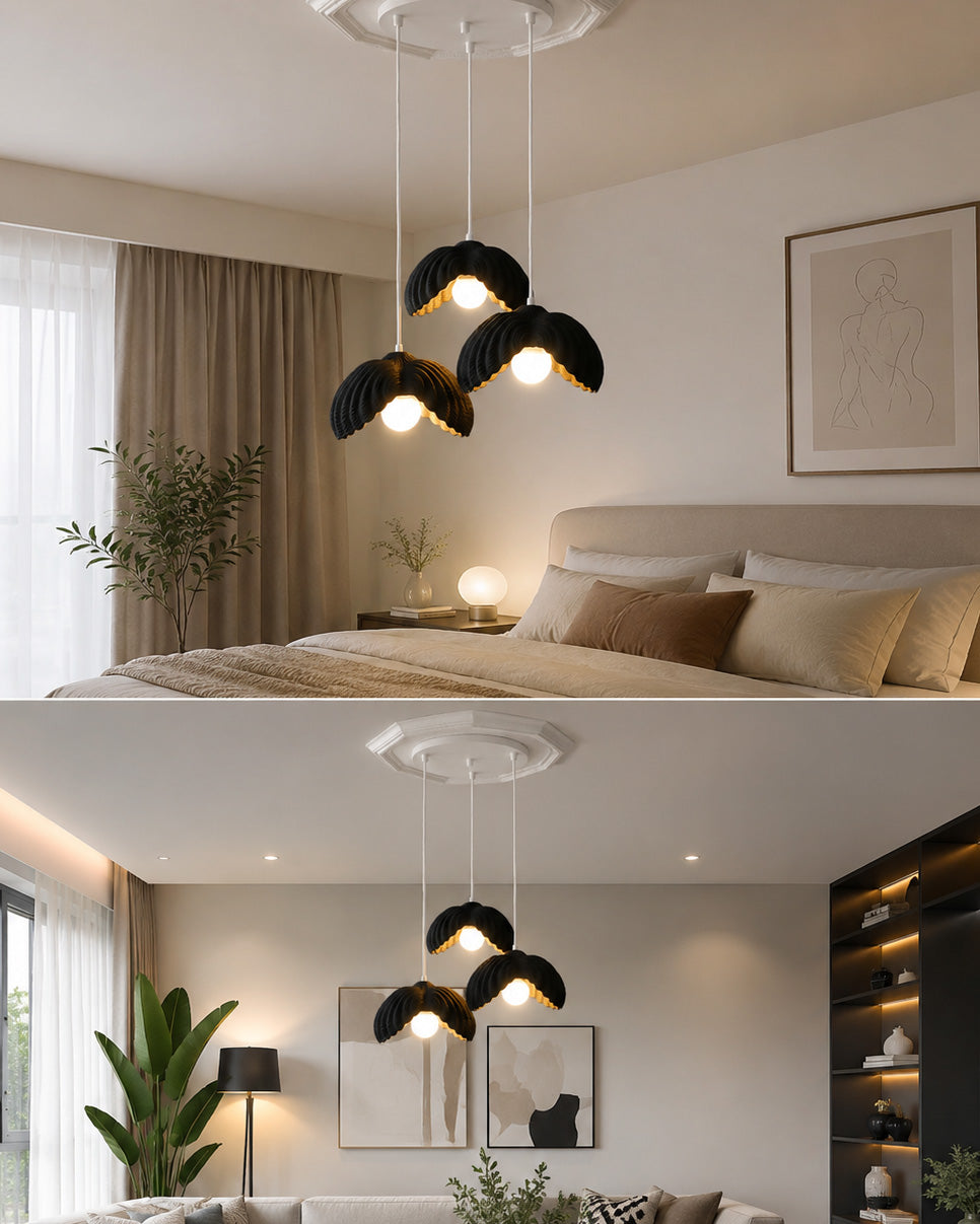 Lotus Çiçek Tasarım 3'lü Avize - Modern Gece Lambası - Siyah