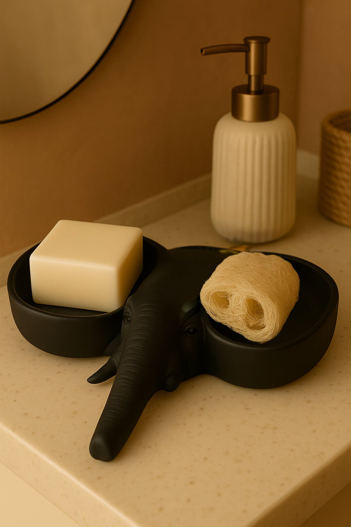 Siyah Fildişi Figürlü Sunumluk Banyo Sabunluk, Kahvaltı Tabağı, Takı Organizeri, Mumluk 15x15 cm