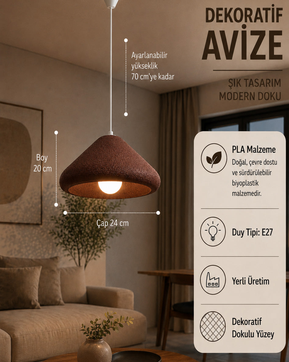 TUMRA Konik Formlu Sarkıt Avize, Beton Dokulu - Kahverengi