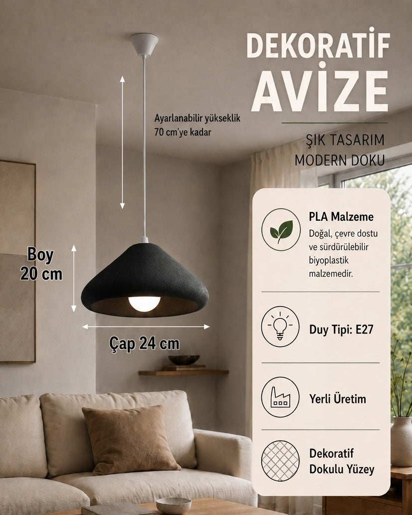 TUMRA Üçgen Formlu Sarkıt Avize, Beton Dokulu - Siyah