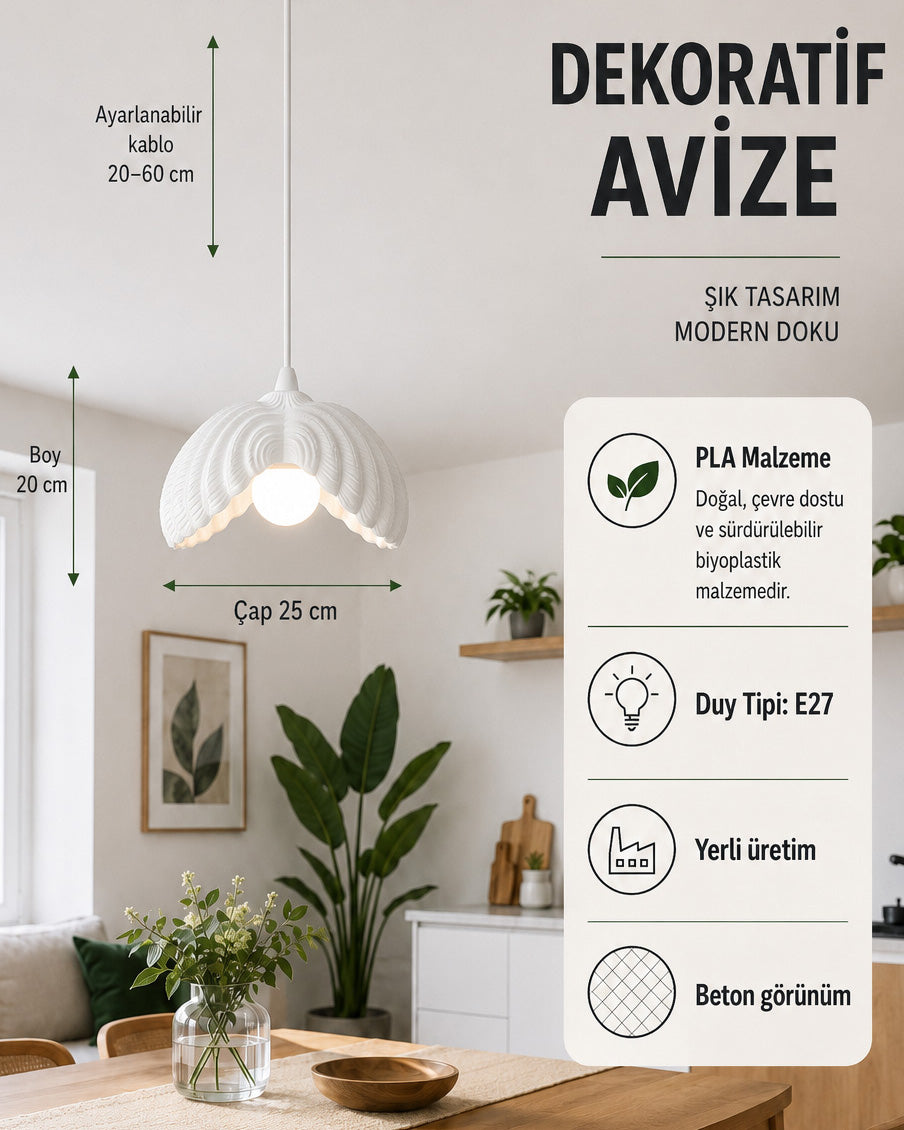 Wings Kanat Form Avize - Eskit Beton Görünümlü Sarkıt Avize - Beyaz